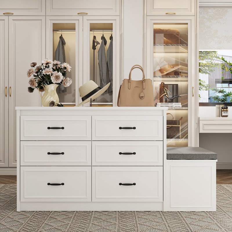 61.9'' W 12-Drawer Storage Bench With Flip-Up Seat, White