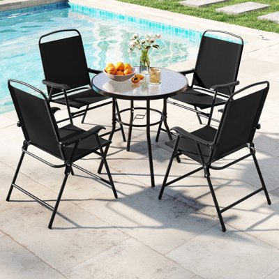 Ensemble de salle à manger de patio 6 pièces avec parasol pour l'extérieur