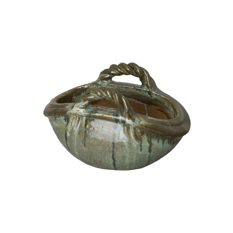 SM TWO HANDLE BASKET GREEN KELP 14X8.5X8.5"H