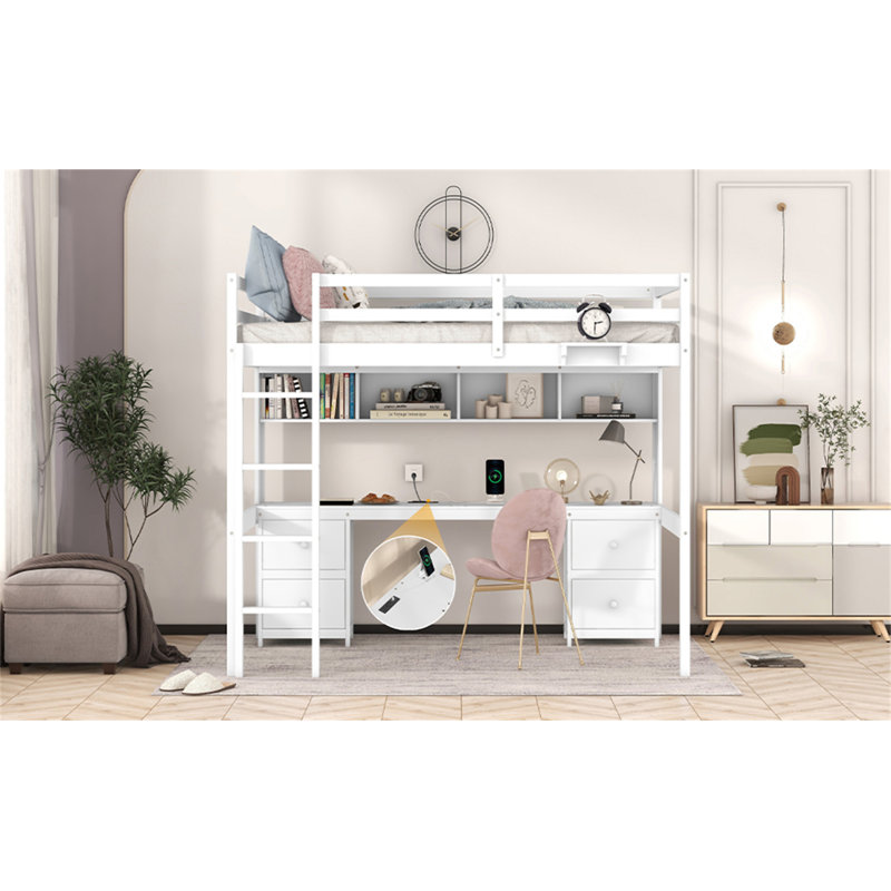 Lit mezzanine avec bureau, Blanc