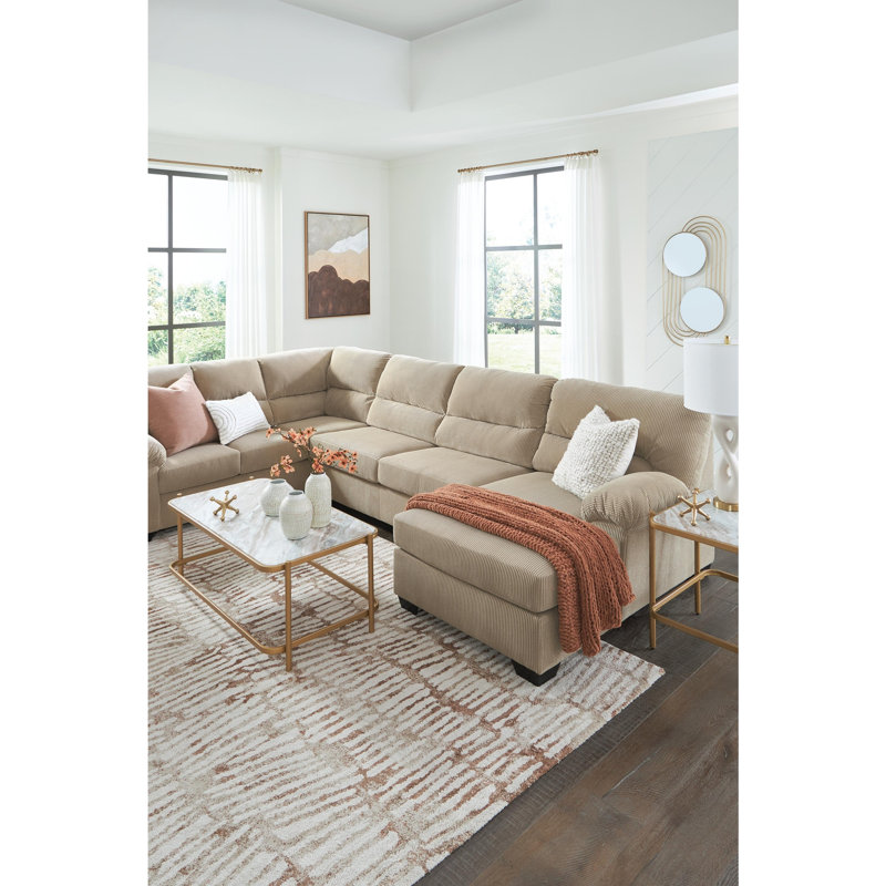 Canapé modulaire 3 pièces avec méridienne Simplejoy, Left Hand Facing, Black, Beige Polyester