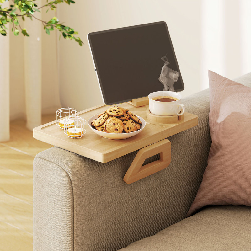 Plateau pour accoudoirs à canapé avec support de téléphone pivotant à 360 °, plateau à clipser