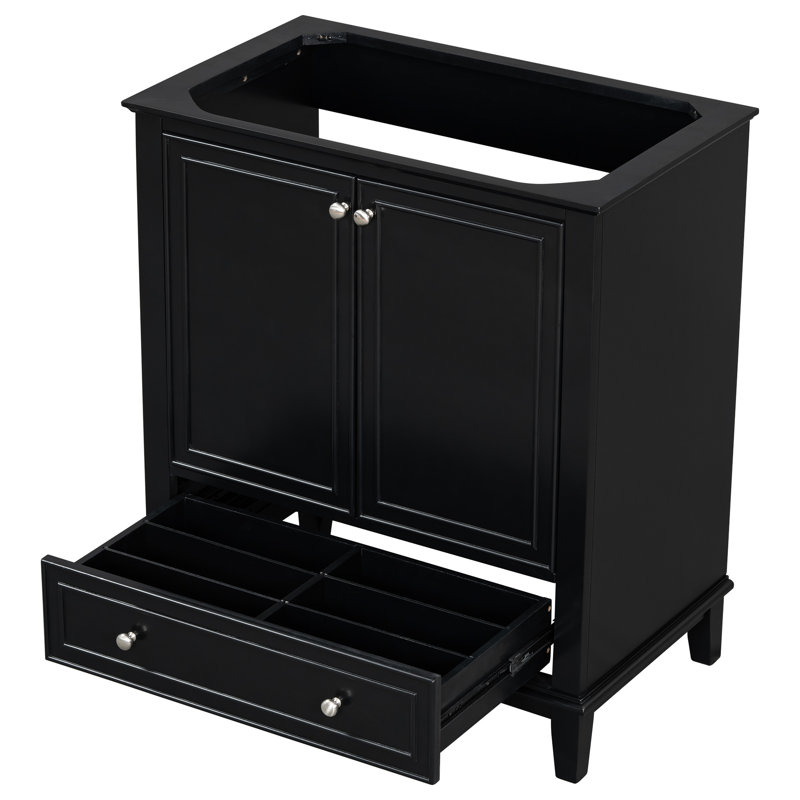 Base de meuble-lavabo moderne de 30 po, noire, en bois massif et fonctionnelle, avec base de meuble de 30 po à assembler avec tiroir et portes, multifonctionnelle, tablette réglable,