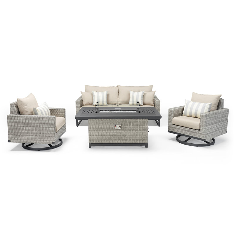 Milo Motion 4 Piece Rattan Sunbrella Sofa Set with Cushions, Charcoal Grey Sunbrella®, Gray