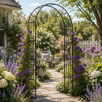 Arche de jardin en métal, treillis décoratif pour rosiers, vignes et allées de jardin extérieur