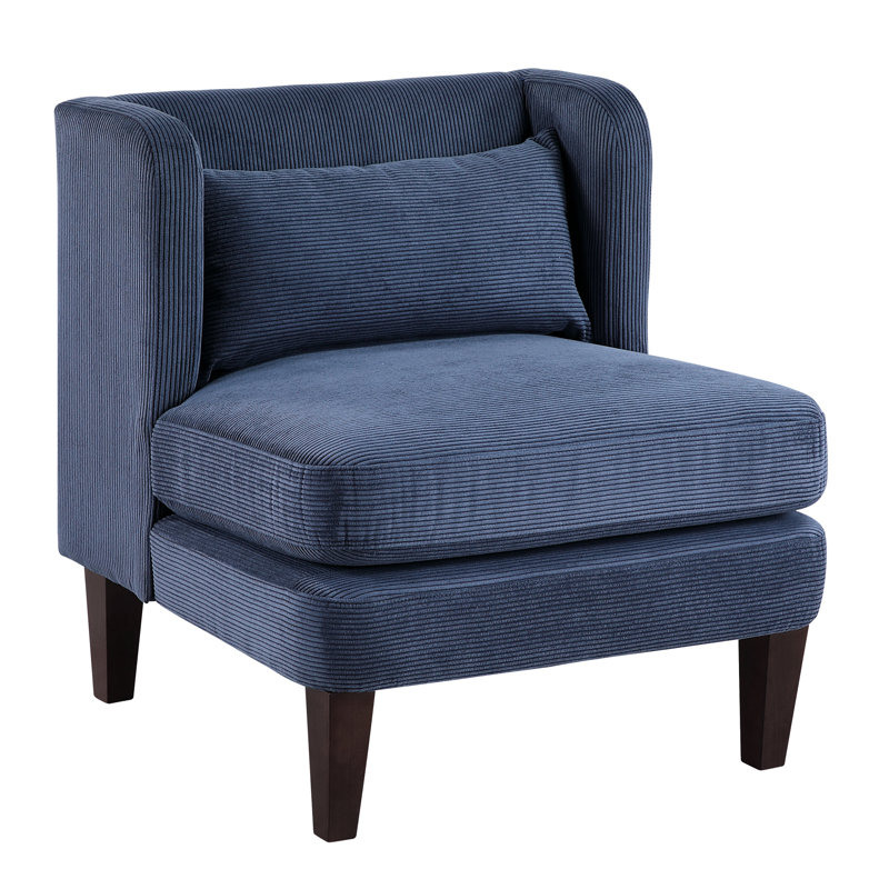 Fauteuil d'appoint en velours côtelé bleu pour espace de vie principal, siège réversible, profondeur d'assise, fabrication en contreplaqué, coussin de 22 po x 11 po