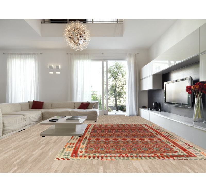 Tapis oriental géométrique en laine Kilim 10 x 16