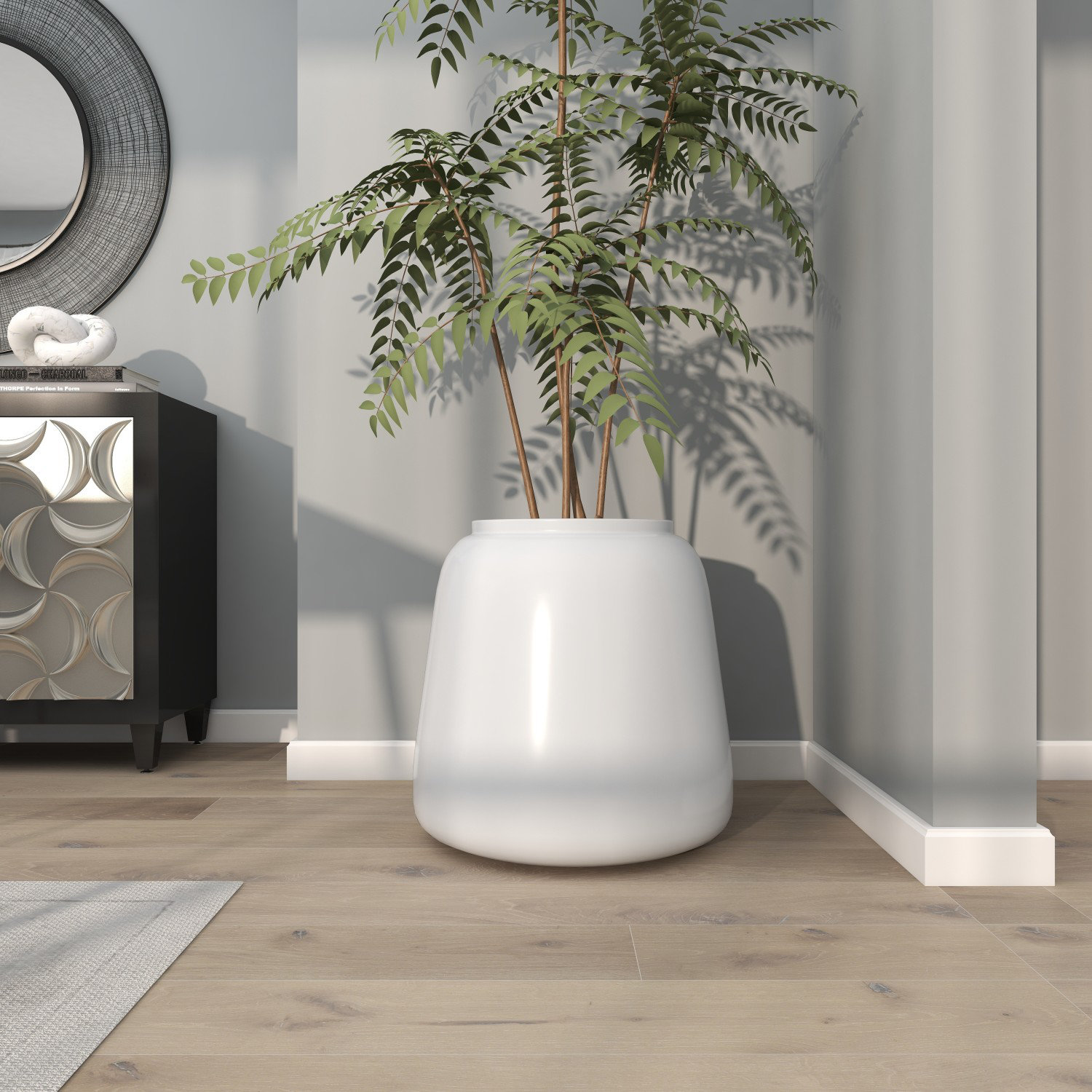 Mabe Iron Floor Vase, White, 20" H X 19.4" W X 19.4" D