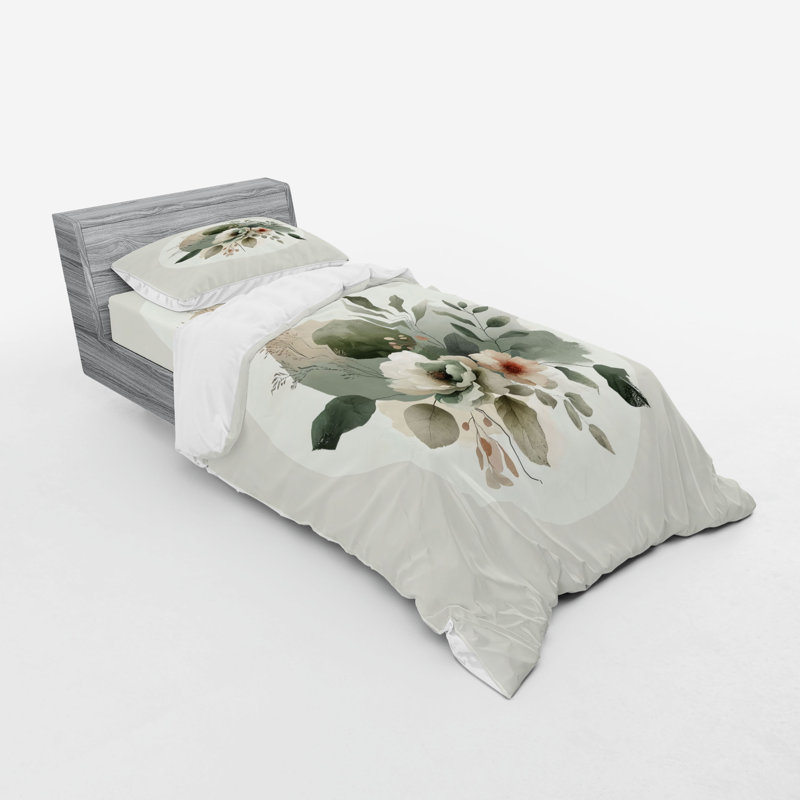 Ensemble de literie Ambesonne Monstera & vert sauge noix de coco pâle, Housse de couette simple très longue + 2 pièces