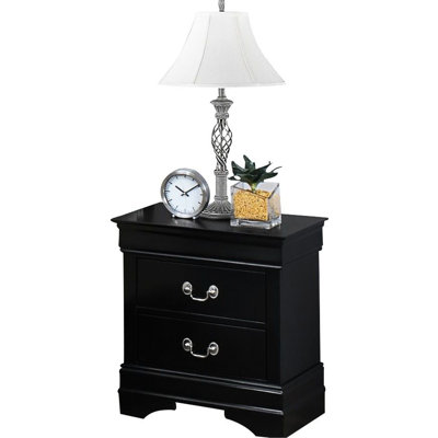 Nightstand In Black - Solid Wood With Fine Craftsmanship And Two Drawers Finish For Bedroom Style