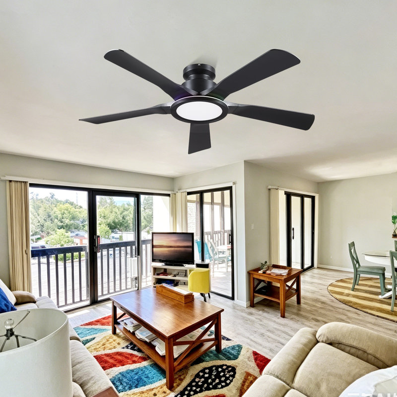52" Flush Mount Ceiling Fan With Rgb Ring Light, Black