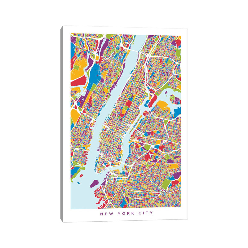 New York City Street Map by Michael Tompsett - 1 Piece Wrapped Canvas Wall Art, 45.72cm H x 30.48cm W x 1.91cm D