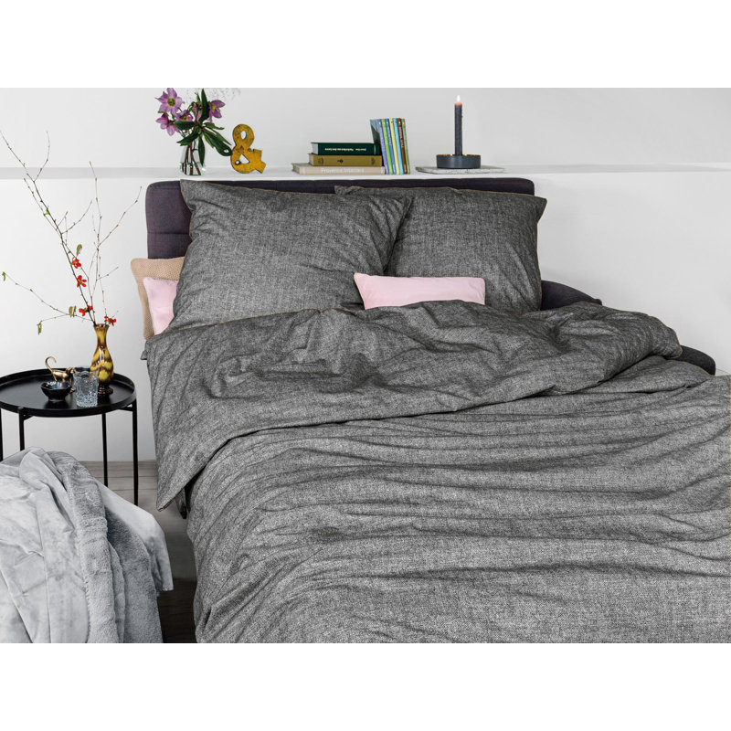Feel Cotton Modern & Contemporary Duvet Cover Set, Grey, 155 x 220cm Duvet Cover + 1 Pillowcase