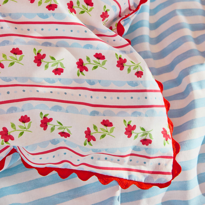 Treasure Floral Stripe Reversible Cotton Duvet Cover Set, Double