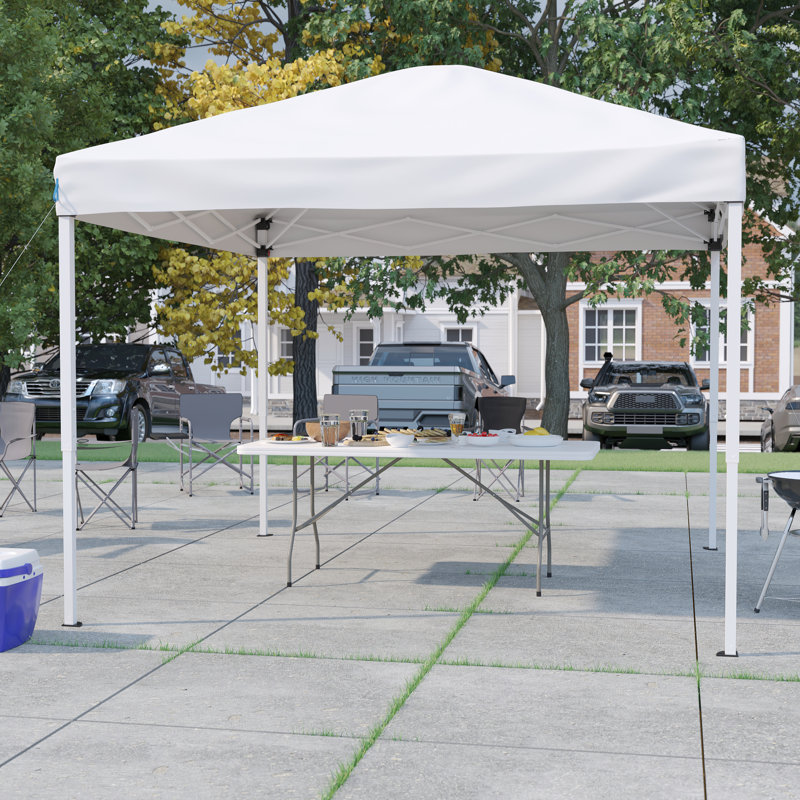 Lennon 8' x 8' Pop Up Canopy Tent and 6 Ft. Bi-Fold Table with Carrying Handle, White, 94" W x 94" D