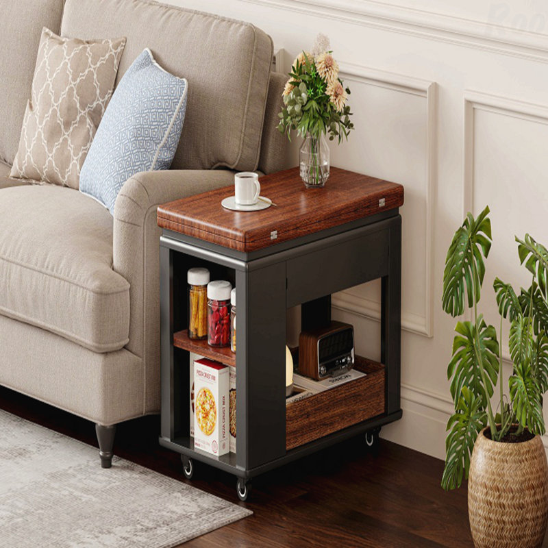 27.6'' Modern Multi-Function Coffee Table/Side Table With Foldable Top & Casters Multi-Tier Storage, Brown, Black