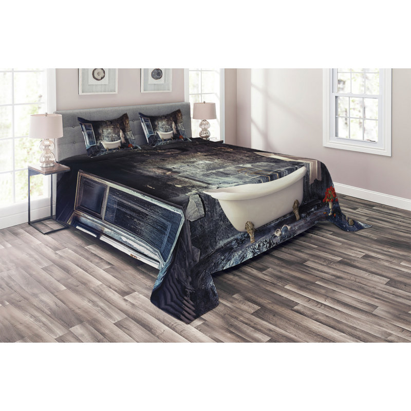 Industrial Polyester Coverlet, King Bedspread + 2 Shams