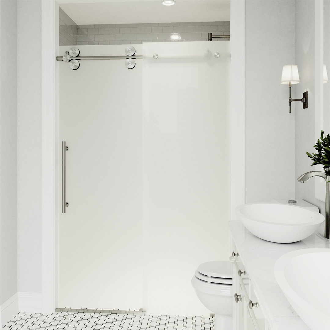 Elan 56-60" W x 74" H Sliding Frameless Shower Door with 3/8" Frosted Glass VIGO Finish: Stainless Steel