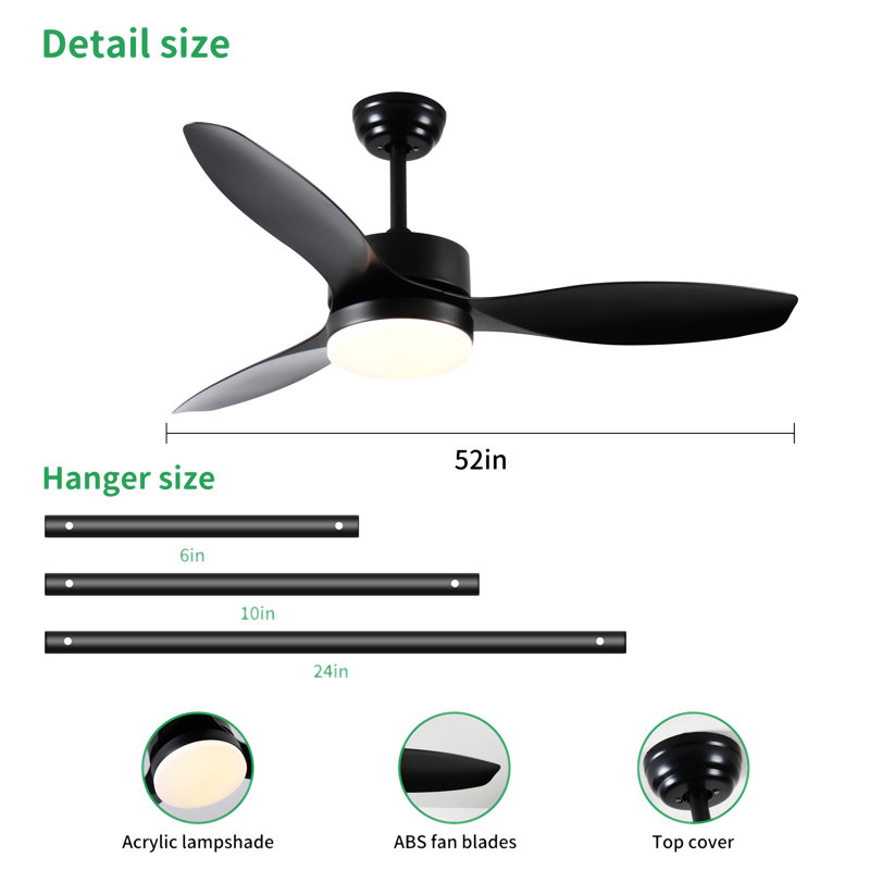Ventilateur de plafond 52 po intérieur / extérieur avec ensemble de lumières DEL - noir