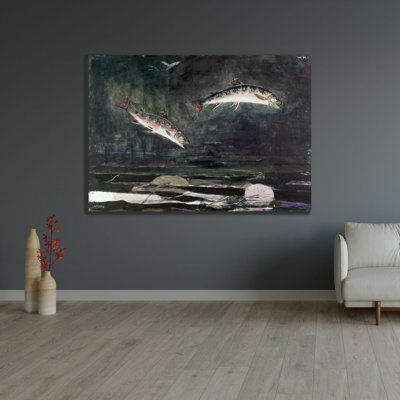 ArtDirect Homer, Winslow Gallery Wrapped Canvas Art Titled: Leaping Trout