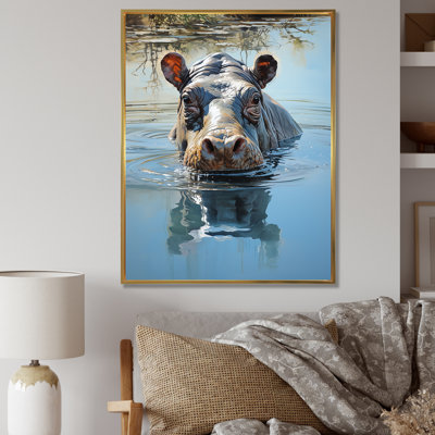 «Grey Powerful Hippo Waters Reflect I - Hippopotamus», art mural