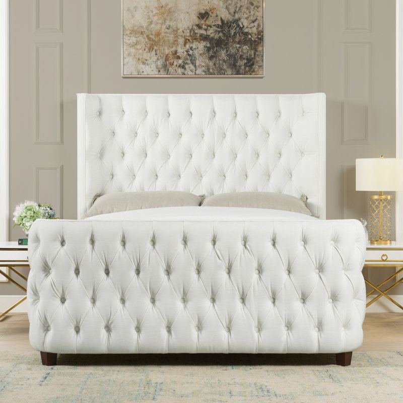 Currier Upholstered Wingback Bed, Queen, Antique White