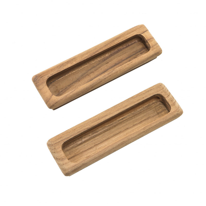Ensemble de deux poignées de tiroir en bois de teck brun
