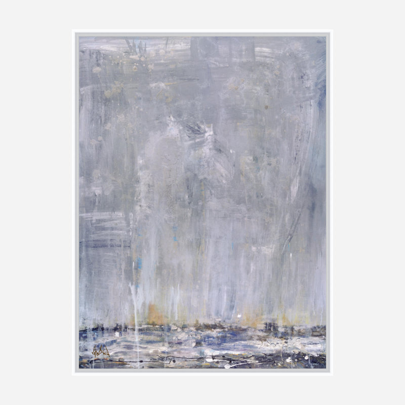 Blue Rain I - Artist Enhanced Canvas Print, 25.5" H x 21.5" W x 1.75" D, Brown Framed Canvas
