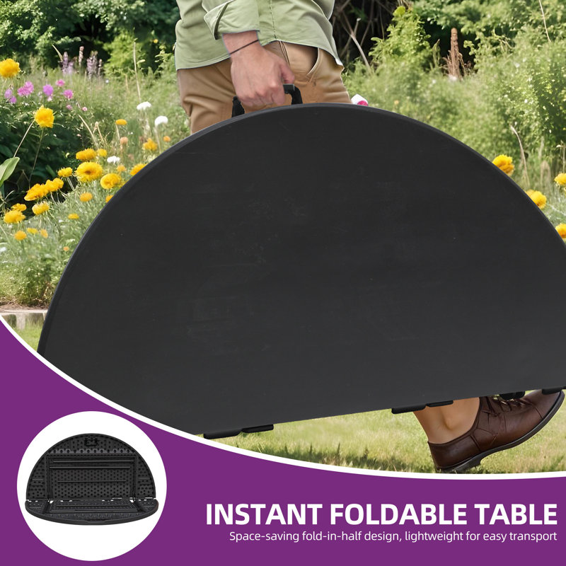 122 cm Round Folding Garden Table with Carry Handle,Portable Camping Table with Metal Frame, Black