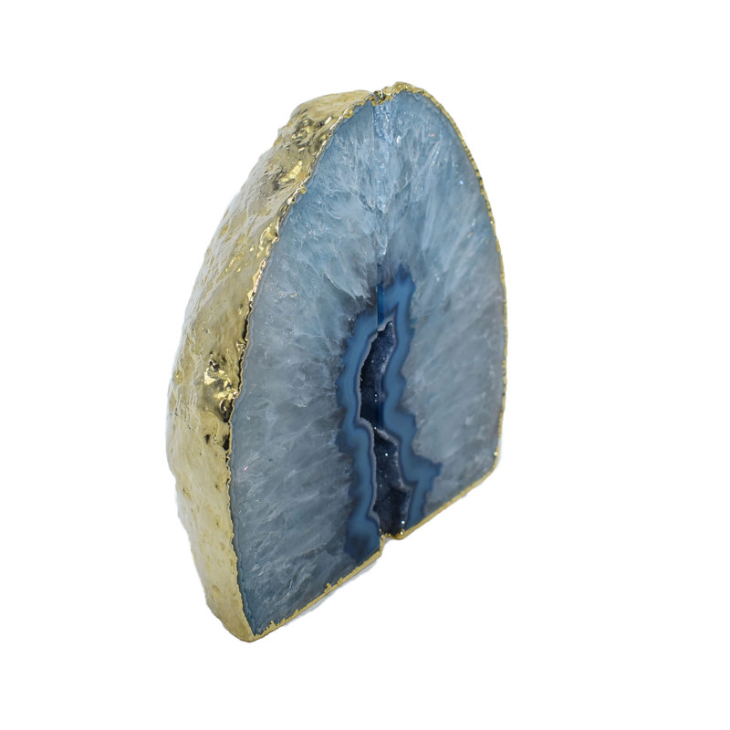 Grande serre-livres antidérapants en agate, Bleu/doré, H 5,5 po x l 6,5 po x P 3 po