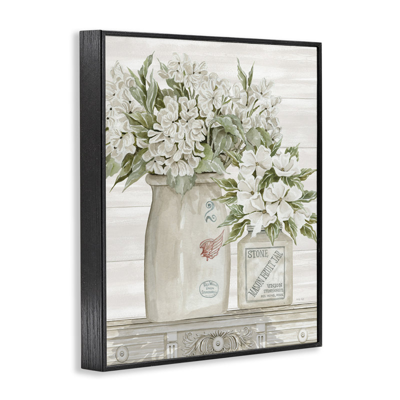 Bocaux en céramique «Allurant Florals» - impression, H 30 po x l 24 po , Giclée encadrée noir minuit