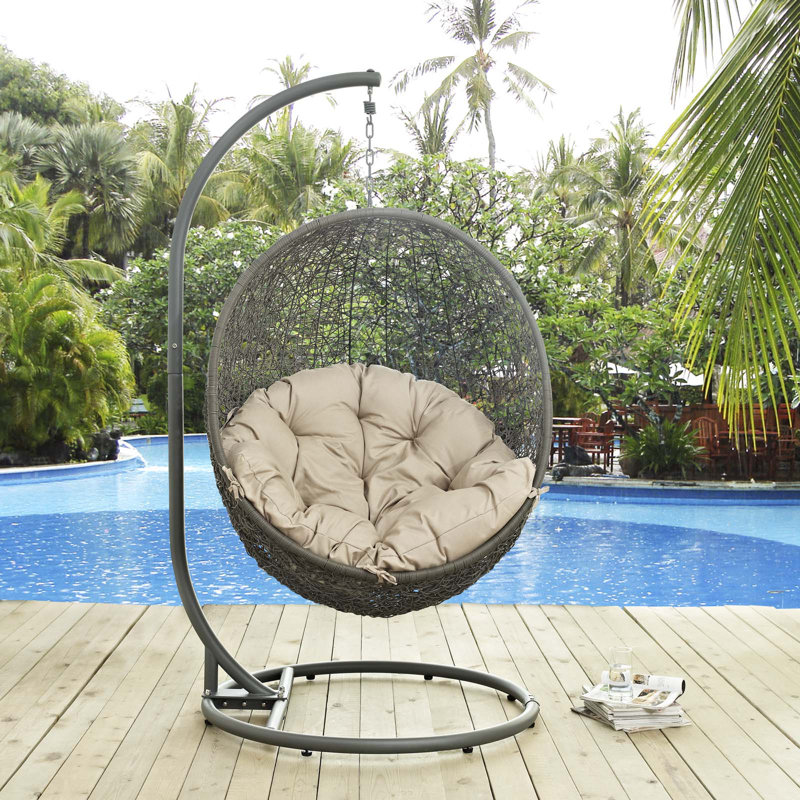 Modway Hide Outdoor Patio Swing Chair With Stand, Gray/Beige