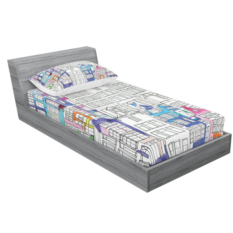 Microfiber Patterned Fitted Sheet, Twin Fitted Sheet with 1 Pillowcase