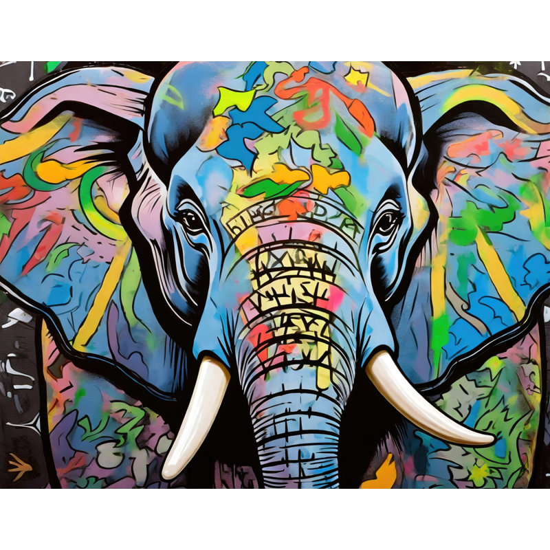 «Elephant Graffitianimals» sur toile, H 15 po x l 18 po