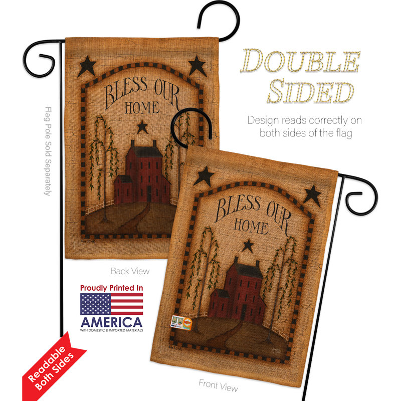 Bless classic, impression en polyester de 2 côtés 18,5 x 13 po à l’intérieur de notre maison en toile jute ensemble de drapeau de jardin