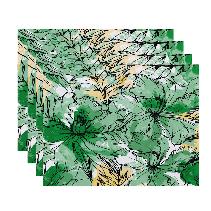 Marlow Polyester Floral Rectangle Placemat, Green