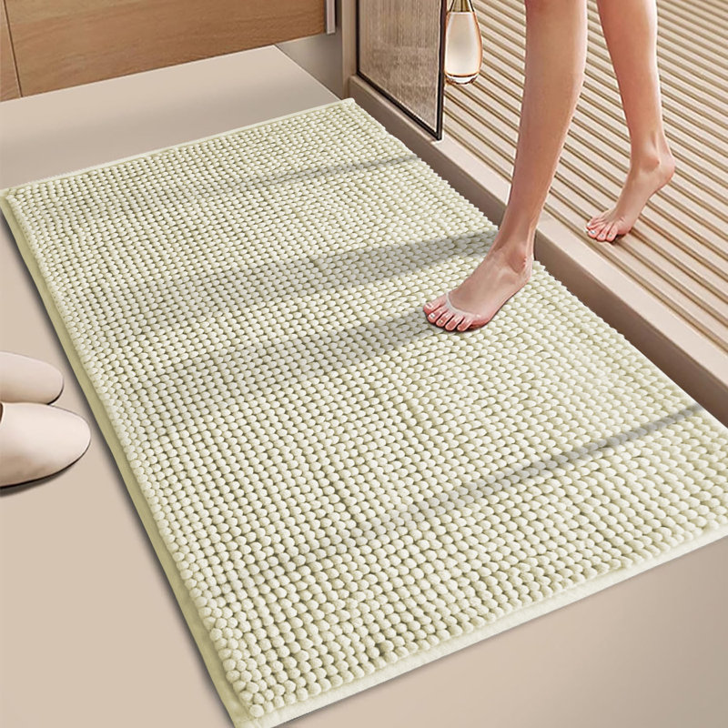 CHENILLE DOOR MAT (NON-SLIP), Cream, 40cm W x 60cm L