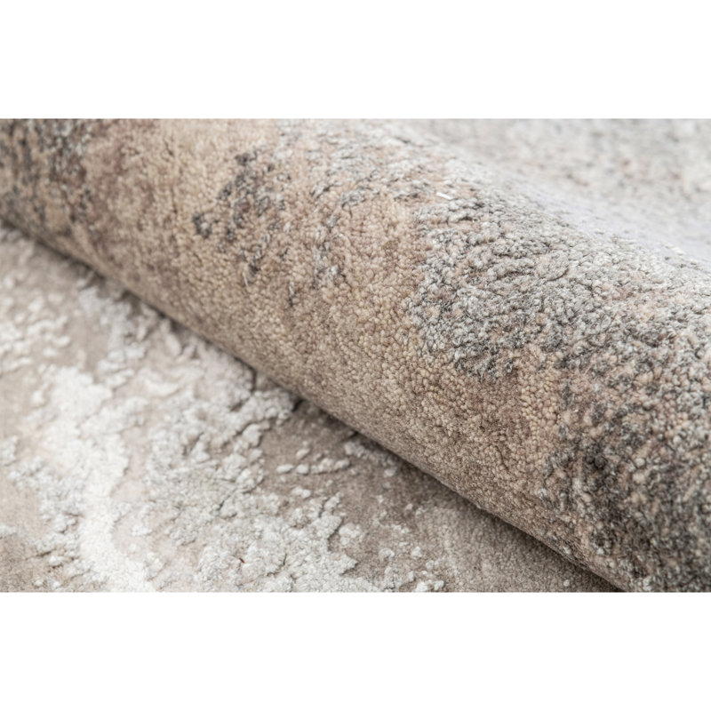 High-Quality Hand-Knotted Beige And Light Grey Area Rug, Rectangle 9' x 12'