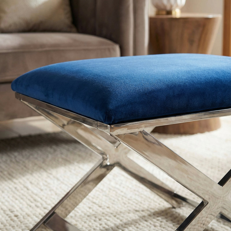 X Bench Contemporary Ottoman, 23" in Blue Velvet