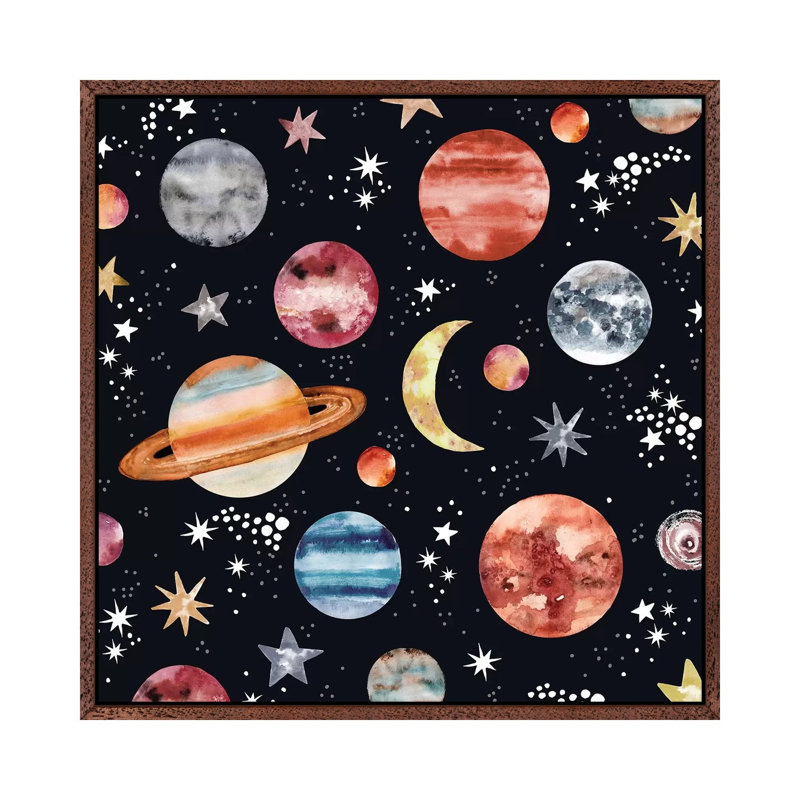 Planets by Sara Berrenson - Print on Canvas, 45.72 cm H x 45.72 cm W, Classic Brown Wood Framed