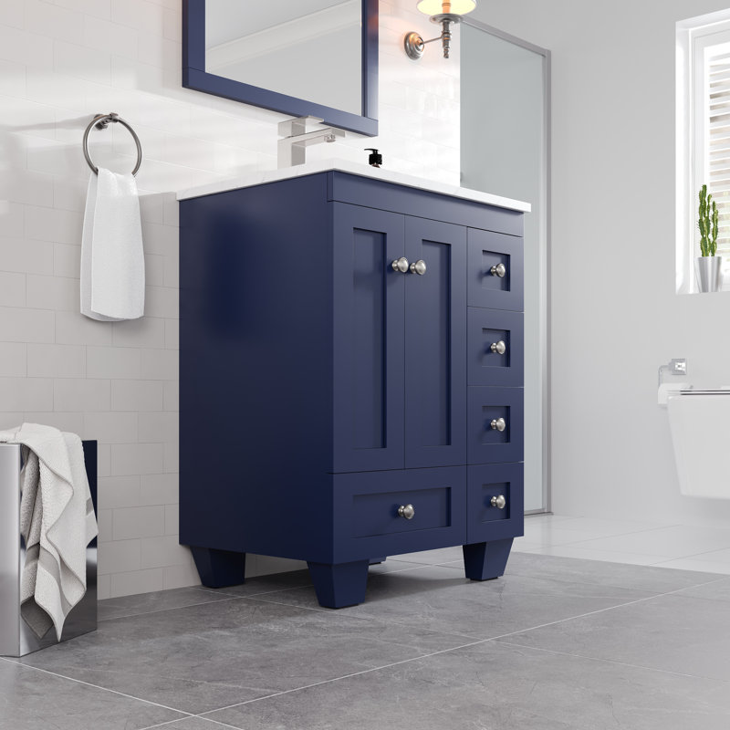 24 po Yena Meuble-lavabo simple avec comptoir en quartz de Carrare et lavabo encastré en porcelaine, Bleu