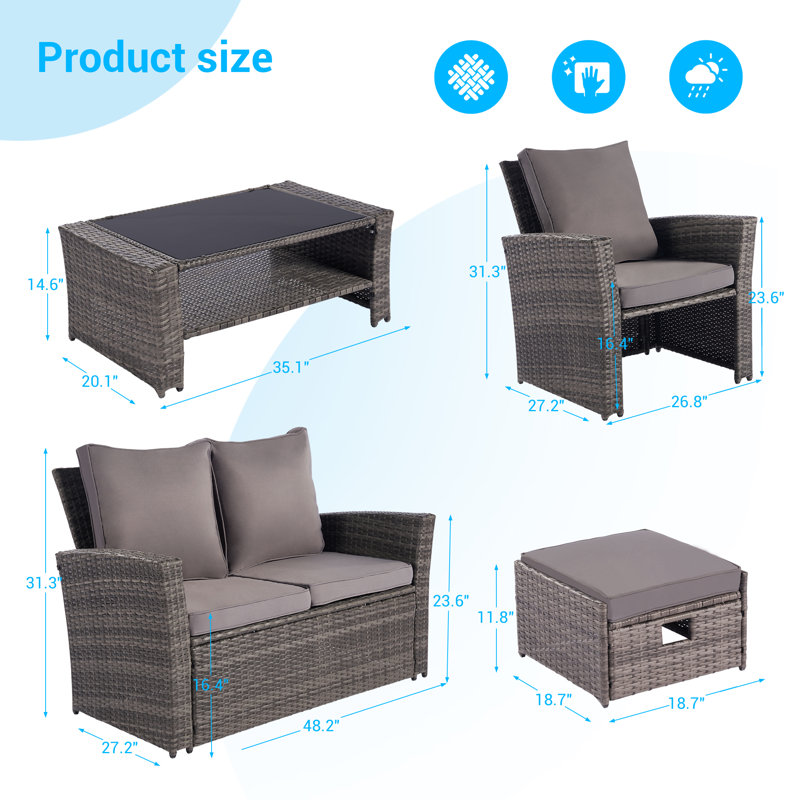 Wicker 6 - Person Patio Conversation Set, Gray