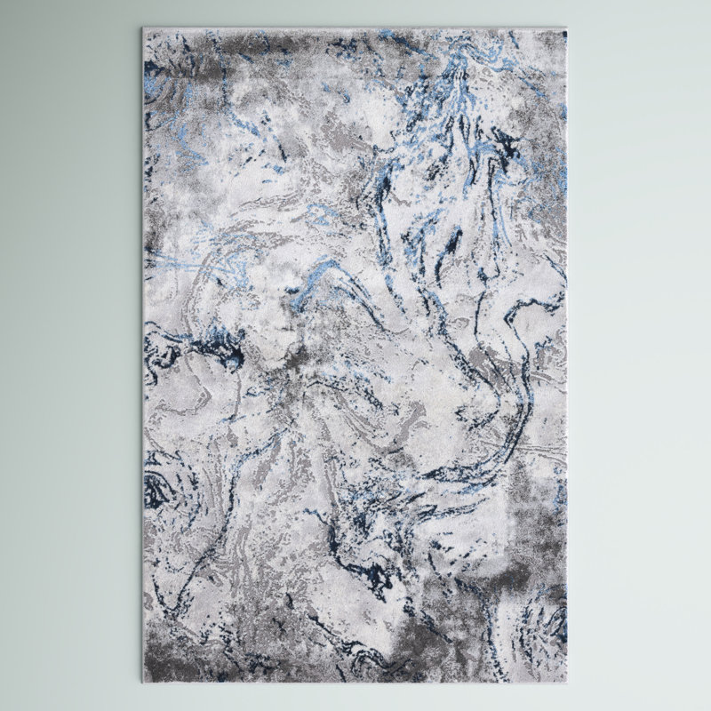 Prevatte Abstract Gray/Blue Area Rug, Rectangle 4' x 6'