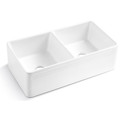 Évier de cuisine en céramique 33 po x 18 po x 10 po - Double cuve, insonorisation, chaleur, teinture et rayure, conception ostensible