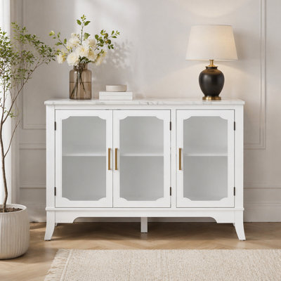 Natural Wood Cabinet with 2 Doors and 7 Drawers for Living and Dining Room, Spacious Storage Solution