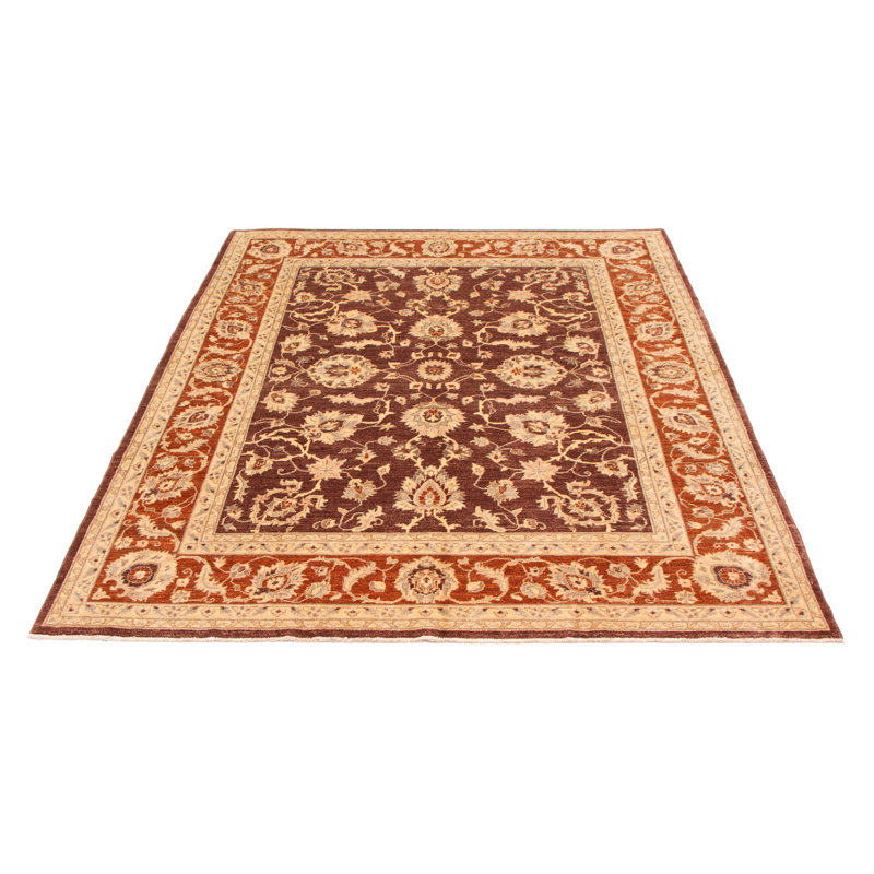 Tapis brun foncé en laine noué à la main de conception unique 8 pi x 10 pi New Age