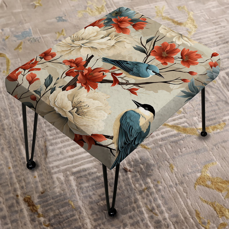 Repose-pieds floral beige et rouge