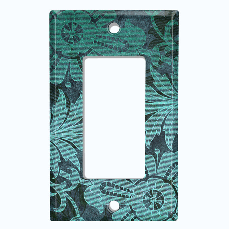 Metal Light Switch Plate Outlet Cover (Wallpaper Green Flower Leaves    - Single Toggle)