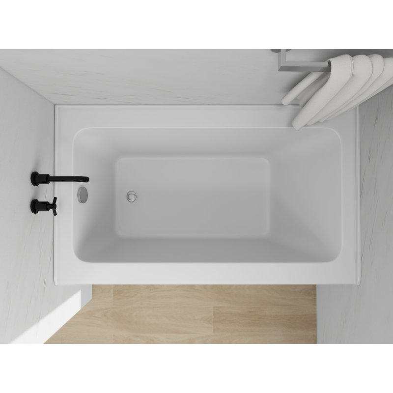 Baignoire de trempage en alcôve rectangulaire en acrylique de 54 pouces avec bride de carrelage à 3 côtés, À gauche