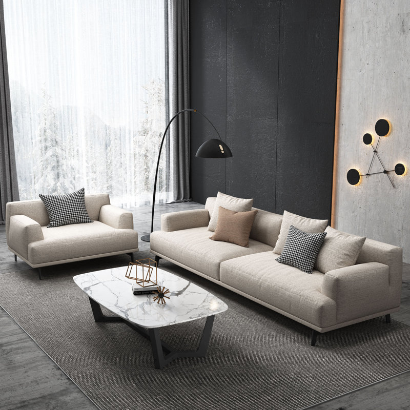 Canapé 82,6 po, canapé 3 places de salon, canapé moderne avec coussins de soutien profonds et accoudoirs larges, tissu en coton et lin, beige